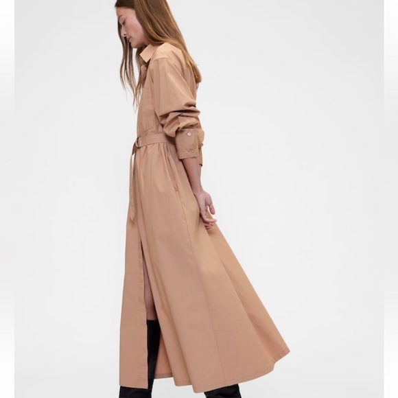 NEW Poplin Tan Belted Maxi Shirt Dress - Picture 3 of 5